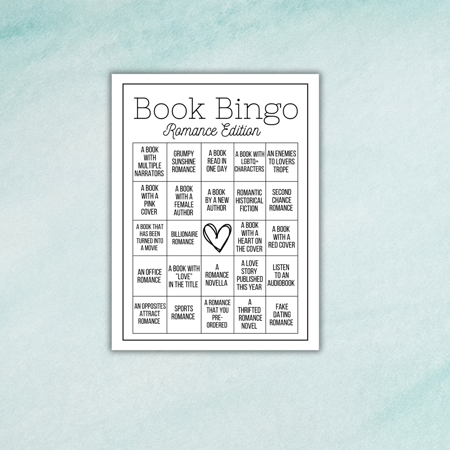 Book Bingo Sticker Sheet-Romance Edition